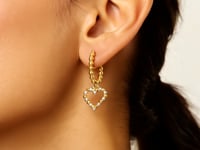 14k Two Tone Gold Beaded Hoop Earrings with Hearts