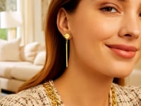 14k Yellow Gold Modern Disc and Bar Drop Earrings