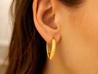 14k Yellow Gold V Shaped Puffed Hoop Earrings