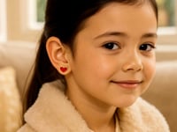 14k Yellow Gold and Enamel Red Heart Stud Earrings