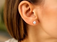 14K White Gold Ball Earrings with Linear Texture(5mm)