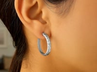 14k White Gold Hammered Oval Hoop Earrings