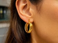 14K Yellow Gold Interlocking Medium Trinity Hoop Earrings