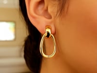 14K Yellow Gold Interlocking Drop Hoop Earrings