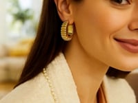 14K Yellow Gold Polished Puffed Ribbed Hoop Earrings