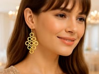 14k Yellow Gold Earrings with Textured Open Circle Motifs