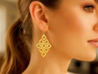 14k Yellow Gold Earrings with Polished Open Diamond Motifs