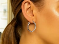 14k White Gold Shiny Hexagon Hoop Earrings