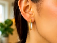 10K TwoTone Yellow and White Gold Petite Patterned Hoop Earrings(3x25mm)