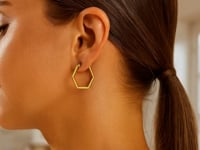 14K Yellow Gold Hexagon Shaped Hoop Earrings