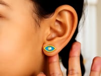 14K Yellow Gold Blue Evil Eye Earrings with Enamel