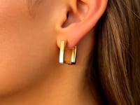 14k Yellow Gold Rectangle Huggie Hoops