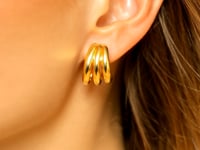 14K Yellow Gold Triple Row Splayed Hoop Earrings