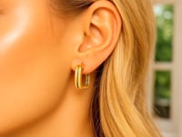 Double Square Tube Hoop Earrings in 14K Yellow Gold