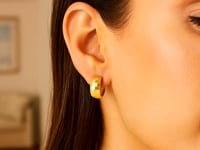 14K Yellow Gold Checkerboard Patterned Hoop Earrings
