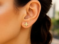 14K Yellow Gold Airplane Earrings