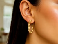 14K Yellow Gold Bead Hoop Earrings