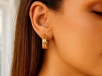14K Yellow Gold Double Sparkle Spring Hoops Earrings