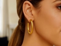 14K Yellow Gold Oval Omega Hoops