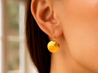 14k Yellow Gold Hammered Texture Disc Drop Earrings Medium 