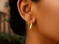 14k Yellow Gold Hexagon Huggie Hoops Earrings