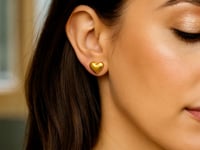 14K Yellow Gold Puffed Heart Stud Earrings
