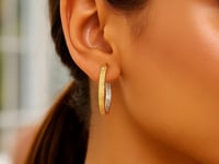 Two-Tone Yellow and White Gold Medium Patterned Hoop Earrings(3x30mm)