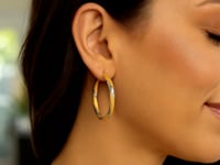 14k Two Tone Gold Polished Hoop Earrings (3x30mm)