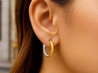 14k Two-Tone Gold Hoop Earrings with Textured Style(2.5x15mm)