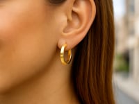 14K Yellow Gold Square Tube Hoop Earrings(3x20mm)