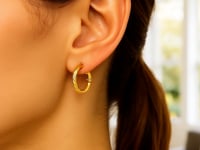 14k Yellow Gold Petite Twisted Round Hoop Earrings(3x15mm)