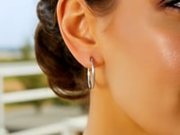 14k White Gold Diamond Cut Hoop Earrings  (2x25mm)