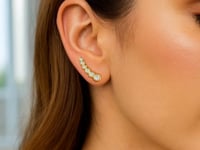 14k Yellow Gold Graduated Circles Climber Post Earrings with Cubic Zirconias