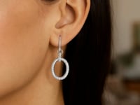 Sterling Silver Rhodium Finished Diamond Embellished Oval Rope Drop Earrings