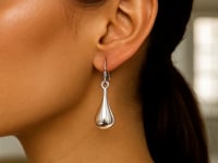 Sterling Silver Long Teardrop Shape Puff Drop Earrings