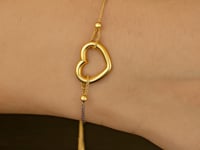 Adjustable Bracelet with Shiny Open Heart in 14k Yellow Gold (1.00 mm)
