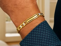 14k Two-Tone Gold Fancy Bar Style Mens Bracelet with Curved Connectors (9.65 mm)