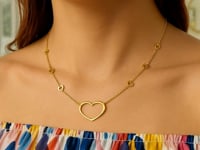 14K Yellow Gold Open Heart Station Necklace