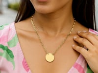 14k Yellow Gold High Polish Circle Disc Paperclip Link Necklace