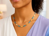 14K Yellow Gold Turquoise Rectangle Links Necklace (3.50 mm)