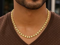 14k Yellow Gold Mens Necklace with Track Design Links (5.00 mm)