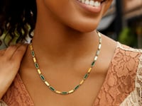 14K Yellow Gold Malachite Rectangle Links Necklace (3.50 mm)