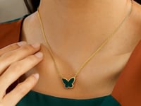 14K Yellow Gold Primavera Malachite Butterfly Necklace