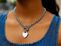 Sterling Silver Rolo Chain  with a Heart Toggle Charm and Rhodium Plating
