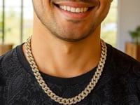 14k Two Tone Gold Miami Cuban Chain Necklace with White Pave