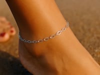14k White Gold Anklet with Fancy Hammered Oval Links