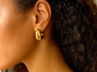 Sterling Silver Yellow Gold Plated Twisted Puff C Hoop Earrings