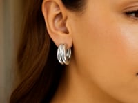 Sterling Silver Puffed Double Row Hoop Earrings