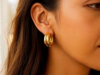 Sterling Silver Yellow Gold Plated Puffed Double Row Hoop Earrings