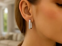 Sterling Silver Rectangle Hoop Earrings